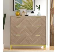 Yvsevnr Commode Bois 3 Tiroirs, Commode Chambre, Chevrons Meuble de Rangement, Pieds en Métal, Antidumping, pour Chambre à Coucher, Salon, Chambre d'enfant et Bureau 80 x 40 x 74.6 cm