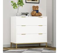Yvsevnr Commode Enfant Blanche, Commode Chambre Bois 3 Tiroirs, Meuble de Rangement avec Pieds en Métal, Style Moderne, Meuble Salon Classique, pour Salon, Chambre, Bureau