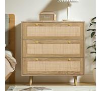 Yvsevnr Commode Rotin 3 Tiroirs, Armoire, Meuble de Rangement, Commode Chambre Bois, Bohémien, pour Le Salon, la Chambre à Coucher, la Chambre d'enfant, la Chambre d'adolescent et Le Bureau