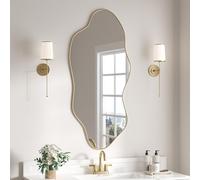 Yvsevnr Grand Miroir Mural de Forme Irrégulière Miroir Asymétrique 54.5 x 120 cm Miroirs Doré avec Film de Sécurité, Montage Facile, pour Vestiaire, Chambre, Salon, Salle de Bain, Entrée