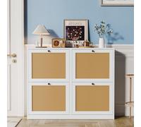 Yvsevnr Meuble à Chaussures en Rotin avec 4 Portes Bohème Armoire à Chaussures, étagère réglable, 16 e 24 Paires, pour Couloir, Salon, Convient 102 x 23 x 84 cm