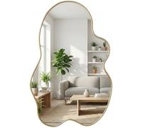 Yvsevnr Miroir Asymétrique Miroir Mural de Forme Irrégulière Doré Miroirs Décoratifs, Montage Mural Horizontal ou Vertical, avec Film de Sécurité, 60 x 90 cm, pour Salon, Chambre, Salle de Bain