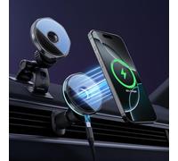 YVVV Support Voiture Magnétique Puissant 15W Charge Rapide sans Fil Compatible iPhone 15 14 13 12 Pro Max Mini Rotation 360 Degrés Ventouse Extra Forte Aimants Néodyme Universel pour Tous Véhicules