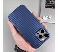 YVWUNH Coque de téléphone à Rayures et Vagues en Titane Naturel pour iPhone 16, 14, 15, 13 Pro Max Plus, Coque Rigide Antichoc avec Bouton en métal, Bleu, pour iPhone 16 Pro Max
