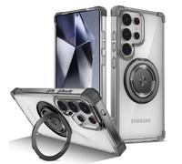 YVWUNH Coque de téléphone Transparente avec Support magnétique Rotatif et Pliable pour Samsung S25 Edge, S24, S23 Plus, FE, S21 Ultra, Antichoc, Noire, pour Galaxy S23Ultra