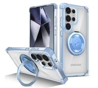 YVWUNH Coque de téléphone Transparente avec Support magnétique Rotatif et Pliable pour Samsung S25 Edge, S24, S23 Plus, FE, S21 Ultra, Antichoc, Bleu, pour Galaxy S24Ultra