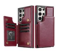 YVWUNH Étui Portefeuille en Cuir avec Double Boucle magnétique et Fente pour Carte pour Samsung Galaxy S25 Ultra, S24 FE, S23 Plus, S22, S21, S20 FE, Rouge vin, pour Galaxy S25