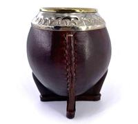 YVY Maté Calebasse maté Torpedo Impériale | Calebasse artisanale environ 200ml | Double Cerclage en Alpaca et Bronze | Fabriquée à la main en Uruguay | Cuir lisse couleur ocre