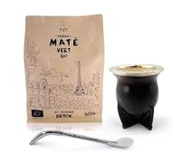 YVY MATÉ Kit Maté Camionero Alpaca Ciselée | Pack Calebasse Camionero Alpaca Ciselée, Bombilla Alpaca Ciselée et 1 poche de Yerba Mate Vert Bio 500g | Fabrication Artisanale en Uruguay