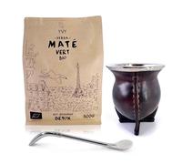 YVY MATÉ Kit Maté Camionero Alpaca | Coffret Calebasse Camionero Alpaca, Bombilla Alpaca et 500g de Mate Vert Bio | Kit pour Amateur de maté | Fabrication Artisanale en Uruguay