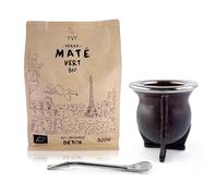 YVY MATÉ Kit Maté Camionero Céramique | Pack Calebasse Céramique, Bombilla classique et 1 poche de Yerba Mate Vert Bio 500g | Ensemble de maté facile | Fabrication Artisanale en Uruguay