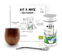 YVY MATÉ Kit Maté Complet | Calebasse en bois, Bombilla et Boîte en fer Mate Vert Bio Grand Cru 100g | Coffret pour débuter ou offrir | Cadeau original