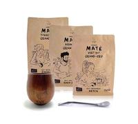 YVY MATÉ Kit Maté Grand Cru | Pack Maté avec Calebasse en bois, Bombilla et 3 poches de Yerba Mate Bio Grand Cru 750g | Kit pour débuter le maté | Matés Énergisants d'Exception