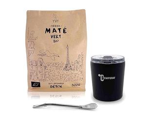 YVY MATÉ Kit Maté Inox Tempera | Pack Calebasse Inox Tempera, Bombilla Classique et 1 poche de Yerba Mate Vert Bio 500g | Ensemble Complet pour les amateurs de maté traditionnel