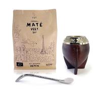 YVY MATÉ Kit Maté Torpedo Alpaca Ciselée | Pack Calebasse Torpedo Alpaca Ciselée, Bombilla Alpaca Ciselée et 1 poche de Yerba Mate Vert Bio 500g | Fabrication Artisanale en Uruguay