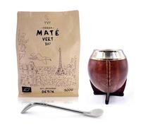 YVY MATÉ Kit Maté Torpedo Alpaca | Pack Calebasse Torpedo Alpaca, Bombilla Alpaca et 1 poche de Yerba Mate Vert Bio 500g | Coffret maté d'exception | Fabrication Artisanale en Uruguay