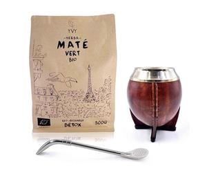 YVY MATÉ Kit Maté Torpedo Alpaca | Pack Calebasse Torpedo Alpaca, Bombilla Alpaca et 1 poche de Yerba Mate Vert Bio 500g | Coffret maté d'exception | Fabrication Artisanale en Uruguay