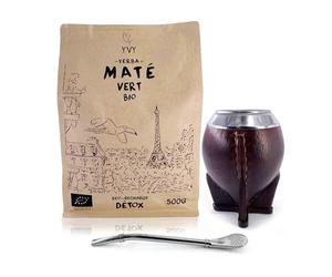 YVY MATÉ Kit Maté Torpedo | Pack Calebasse Torpedo, Bombilla Classique et 1 poche de Yerba Mate Vert Bio 500g | Coffret maté traditionnel | Fabrication Artisanale en Uruguay