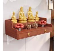 YVYKFZD Autel Bouddhiste Murale, Table d'autel personnelle, Table d'offrande méditation Chinoise avec tiroir de Rangement, Petites Tables de sanctuaire for Puja, prières(Teak,60cm/23.6")