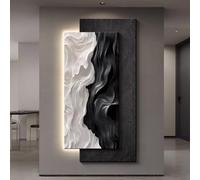 YVYKFZD Grande Peinture Murale LED, Sculpture Murales 3D, Décoration Murale en Grès, Sculpture murales créative, Tableau décoratif for entrée, Salon(Black 1,70x140cm/27.5"x55.1")