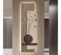 YVYKFZD Peinture Murale 3D en grès, Sculpture Murales LED, Décoration Murale en Grès avec Plante Artificielle, 3D décor d'art Mural créative for entrée, Salon, Couloir(Brown a,40x120cm/15.7"x47.2")