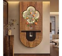 YVYKFZD Peinture Murale 3D Imitation, Sculpture Murales LED, Décoration Murale rétro, 3D décor d'art Mural avec vases en Verre, Sculpture murales créative, for entrée(Wood c,30x60cm/11.8"x23.6")