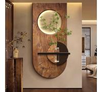 YVYKFZD Peinture Murale 3D Imitation, Sculpture Murales LED, Décoration Murale rétro, 3D décor d'art Mural avec vases en Verre, Sculpture murales créative, for entrée(Wood a,40x80cm/15.7"x31.4")