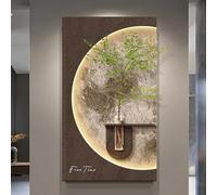 YVYKFZD Peinture Murale 3D, Sculpture Murale grès, Décoration Murales LED avec vases, fresque murales sculpturale, Peinture décorative créative, for entrée, Couloir(Brown b,60x105cm/23.6"x41.3")