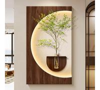 YVYKFZD Peinture Murale 3D, Sculpture Murale grès, Décoration Murales LED avec vases, fresque murales sculpturale, Peinture décorative créative, for entrée, Couloir(Brown a,40x70cm/15.7"x27.5")