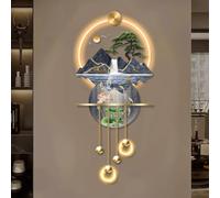 YVYKFZD Peinture Murale 3D, Sculpture Murales avec Pendentif Boule en métal, Décoration Murale LED, Peinture décorative Traditionnelle Chinoise, à Suspendre for entrée(Style d,50x120cm/19.6"x47.2")