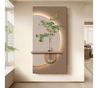 YVYKFZD Peinture Murale 3D, Sculpture Murales LED, Décoration Murale en Grès avec vases, 3D décor d'art Mural créative, Peinture décorative sculpturale, for entrée(Brown,70x140cm/27.5"x55.1")