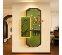 YVYKFZD Peinture Murale 3D, Sculpture Murales LED, Décoration Murale en Grès avec vases en Verre, 3D décor d'art Mural Artisanale, Design sans Cadre(Green 2,70x140cm/27.5"x55.1")