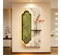 YVYKFZD Peinture Murale 3D, Sculpture Murales LED, Décoration Murale en Grès avec vases en Verre, 3D décor d'art Mural Artisanale, Design sans Cadre(Beige,70x140cm/27.5"x55.1")