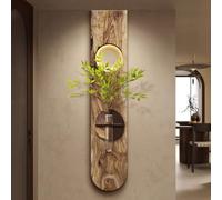 YVYKFZD Peinture Murale en grès, Sculpture Murale 3D, Décoration Murale en Grès LED, 3D décor d'art Mural avec Vase, Tableau à Suspendre pour Salon, entrée, Couloir(Wood Grain D,25x125cm/9.8"x49.2")