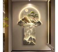 YVYKFZD Peinture Murale Imitation 3D, Sculpture Murale LED, Décoration Murales Traditionnelle Chinoise, fresque murales Simple, Tableau à Suspendre for entrée, Couloir(Style a,70x110cm/27.5"x43.3")