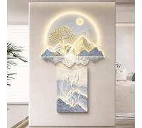 YVYKFZD Peinture Murale Imitation 3D, Sculpture Murale LED, Décoration Murales Traditionnelle Chinoise, fresque murales Simple, Tableau à Suspendre for entrée, Couloir(Style f,90x144cm/35.4"x56.6")