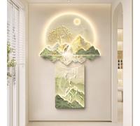 YVYKFZD Peinture Murale Imitation 3D, Sculpture Murale LED, Décoration Murales Traditionnelle Chinoise, fresque murales Simple, Tableau à Suspendre for entrée, Couloir(Style e,100x161cm/39.3" x63.3)