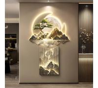 YVYKFZD Peinture Murale Imitation 3D, Sculpture Murale LED, Décoration Murales Traditionnelle Chinoise, fresque murales Simple, Tableau à Suspendre for entrée, Couloir(Style b,80x130cm/31.4"x51.1")