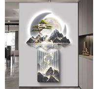 YVYKFZD Peinture Murale Imitation 3D, Sculpture Murale LED, Décoration Murales Traditionnelle Chinoise, fresque murales Simple, Tableau à Suspendre for entrée, Couloir(Style d,70x110cm/27.5"x43.3")