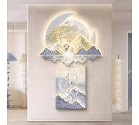 YVYKFZD Peinture Murale Imitation 3D, Sculpture Murale LED, Décoration Murales Traditionnelle Chinoise, fresque murales Simple, Tableau à Suspendre for entrée, Couloir(Style h,100x161cm/39.3" x63.3)