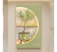 YVYKFZD Peinture Murale LED, Sculpture Murale grès, Décoration Murales 3D avec vases, fresque murales créative, for entrée, Salon, Couloir(Green c,40x70cm/15.7"x27.5")