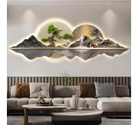 YVYKFZD Sculpture Murale LED, Peinture Murale 3D Imitation, Décoration Murales créative, décor Mural Paysage Chinois, Tableau décoratif for entrée, Couloir(Style b,150x50cm/59.0"x19.6")