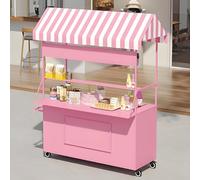 YVYKFZD Stand Marché Chariot avec auvent rayé, Chariot de Vente portable, Étal de Marché de hot-dogs, Stand de Marchés en extérieur, Présentoir de Marchés for la rue(Pinks,100cm/39.3")
