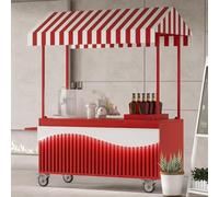 YVYKFZD Stand Marché Chariot d'extérieur avec auvent rayé, Chariot de Vente portable avec roues verrouillables, Étal de Marché créatif en fer, Stand de Marchés ambulant(Rosso,120cm/47.2")