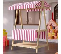 YVYKFZD Stand Marché Chariot en bois, Étal de Marché pliable et portable avec auvent, Chariot de Vente commercial à 2 niveaux, Stand de Marchés for la vente de rue(Pink 1,110cm/43.3")
