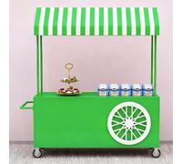 YVYKFZD Stand Marché Chariot mobile à roulettes, Chariot de Vente de hot-dogs avec auvent rayé, Étal de Marchés créatif en fer, Stand de Marché extérieur, for glaces(Green,120cm/47.2")