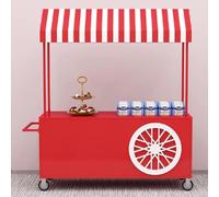 YVYKFZD Stand Marché Chariot mobile à roulettes, Chariot de Vente de hot-dogs avec auvent rayé, Étal de Marchés créatif en fer, Stand de Marché extérieur, for glaces(Rosso,100cm/39.3")