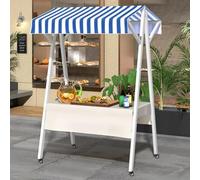 YVYKFZD Stand Marché Chariot mobile, Étal de Marché pliable en métal, Chariot de Vente portable avec roues, Stand de Marchés extérieur, pour les marchés de rue(Blue-White,160cm/62.9")