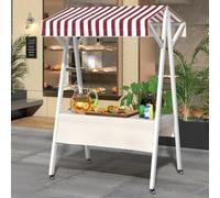 YVYKFZD Stand Marché Chariot mobile, Étal de Marché pliable en métal, Chariot de Vente portable avec roues, Stand de Marchés extérieur, pour les marchés de rue(Red-White,160cm/62.9")
