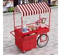 YVYKFZD Stand Marché Chariot portable avec auvent rayé, Chariot de Vente en extérieur, Étal de Marché mobile avec tiroirs de rangement, Stand de Marchés créatifs en fer(Rosso,100cm/39.3")